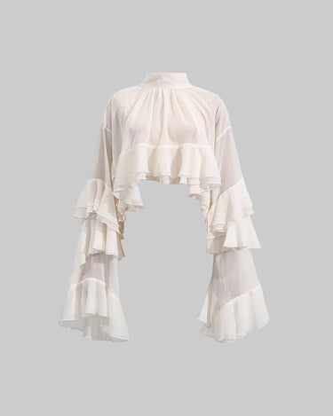 Elegant Mesh Long Sleeve Top – Wooden Ear Detail for Women - Modestly Vogue